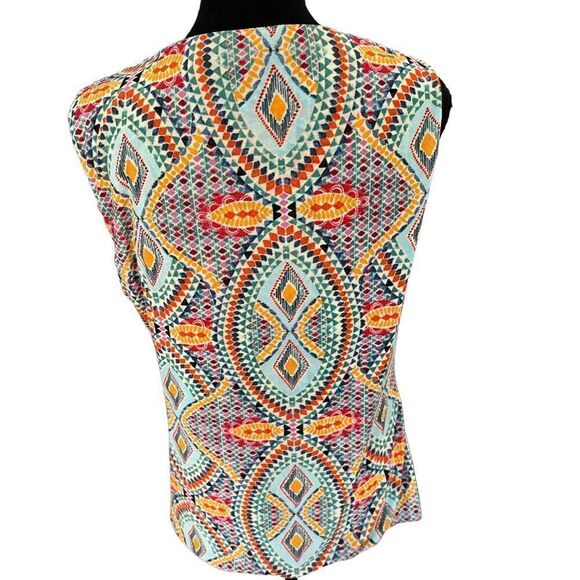 Cable & Gauge colorful drape neckline sleeveless top with ruched sides size XL - Picture 3 of 6